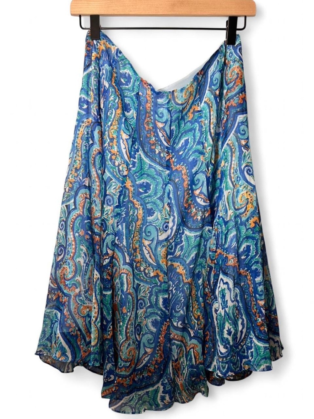 Lauren Ralph Lauren Blue Orange Paisley A-Line Midi Skirt Size 6 NWT - Picture 4 of 8